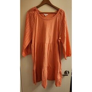 Eyelette Tiered Long Sleeve Dress Womens XXXL/22 Coquette Peach Plus